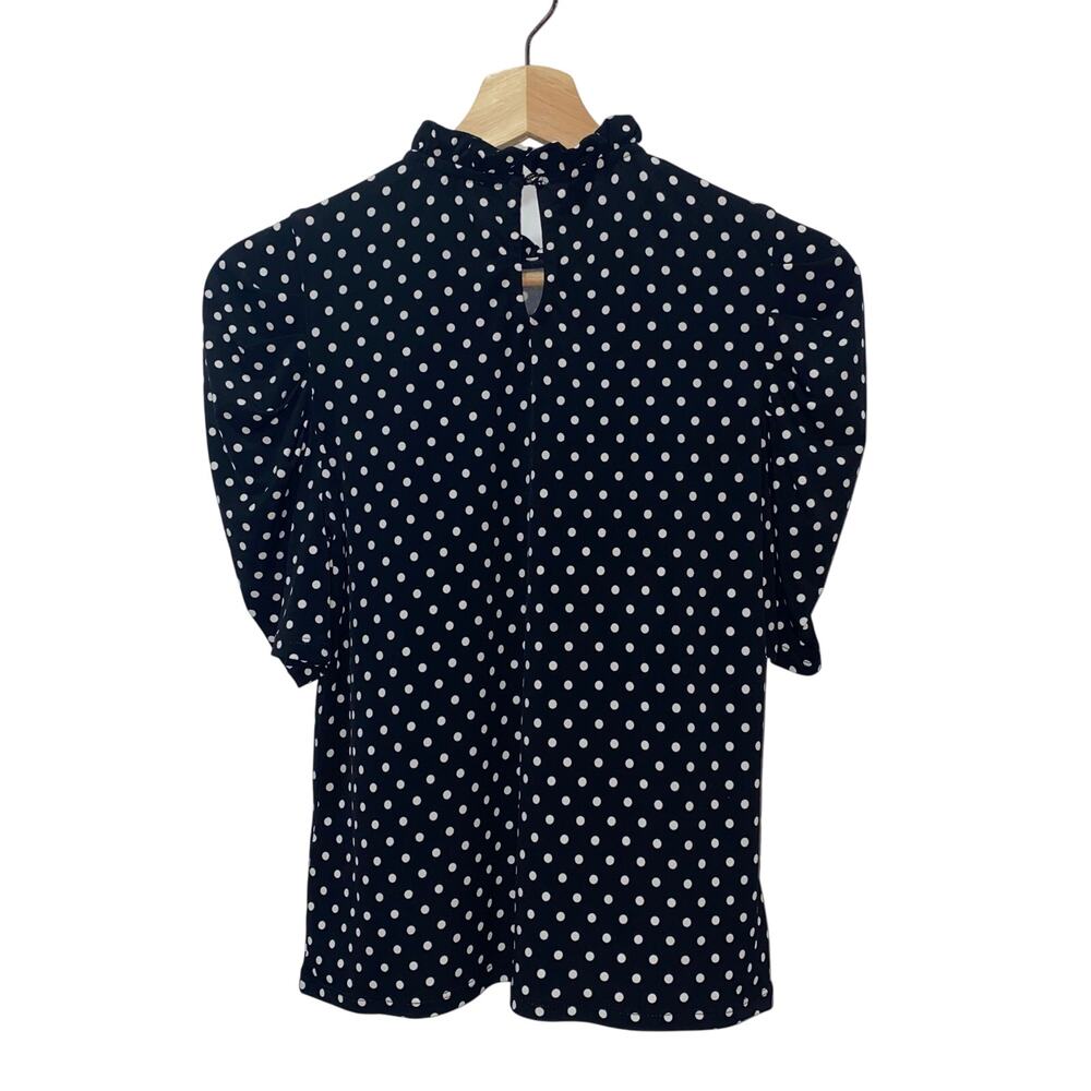CeCe Women’s Polka Dot Blouse, High ruffled Neckline, Mid-length sleeve, XS - Picture 2 of 8